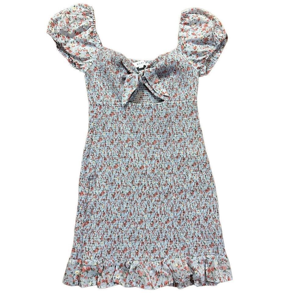 Mable blue floral all over smocked dainty dress sz Large ditsy floral
